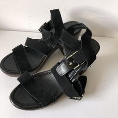 OFFICE London black suede wedge sandals size 6