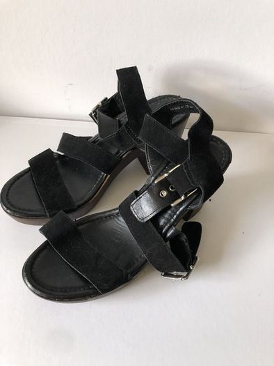 OFFICE London black suede wedge sandals size 6