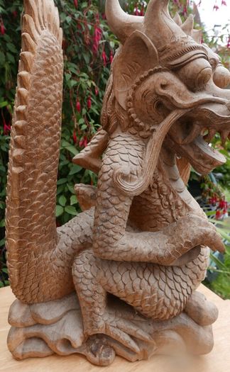 Large Beautifully Hand Carved Wooden Dragon, height 16,5 inches