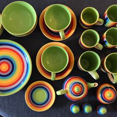 Windhorse Rainbow Striped Ceramic Cups/Bowls Hand Painted