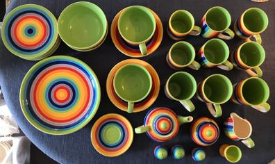 Windhorse Rainbow Striped Ceramic Cups/Bowls Hand Painted