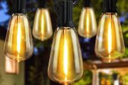 Festoon Lights Mains Powered - 30Ft/9.25M LED Garden String Lights Waterproof Outside Light Bulb 12+1 ST38 Plastic Bulbs Gazebo Pergola Patio Bistro Hanging Lights