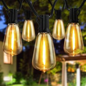 Festoon Lights Mains Powered - 30Ft/9.25M LED Garden String Lights Waterproof Outside Light Bulb 12+1 ST38 Plastic Bulbs Gazebo Pergola Patio Bistro Hanging Lights