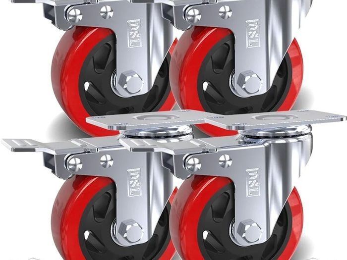 Heavy Duty Double Bearing BRAKED 100mm Swivel Castor Wheel Trolley Furniture Caster 700KG Free Fitting