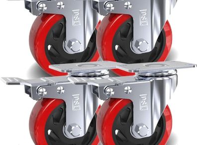 Heavy Duty Double Bearing BRAKED 100mm Swivel Castor Wheel Trolley Furniture Caster 700KG Free Fitting