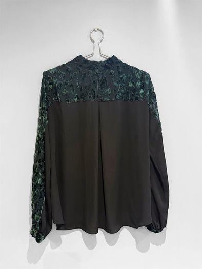 Pre Owned Coast Green Velvet Burnout Blouse with Sheer Sleeves