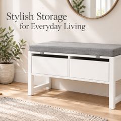Shoe Storage Bench with Cushion and 2 Drawers