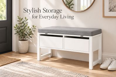 Shoe Storage Bench with Cushion and 2 Drawers