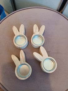 4 x Easter bunny wooden t light holders