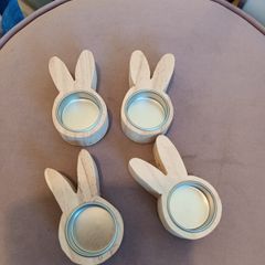 4 x Easter bunny wooden t light holders