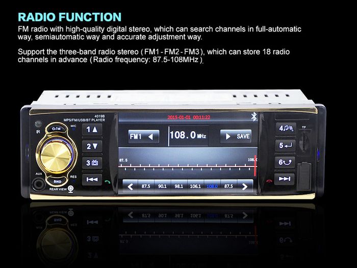 New Car Van 1 One Din MP3 player AUX Car Radio Handsfree Hands Free Audio Stereo USB AUX FM Radio Station Bluetooth Hands Free Handsfree with Wireless Rearview Rear View Camera Remote Option