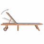 Folding Sun Lounger with Wheels Solid Teak and Textilene Image 3