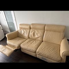 Free - Leather recliner sofa in cream-available end April