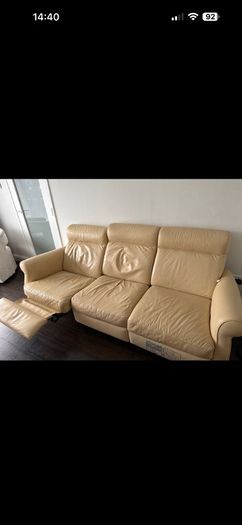 Free - Leather recliner sofa in cream-available end April
