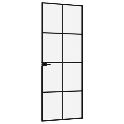 Interior Door Black 76x201.5 cm Tempered Glass&Aluminium