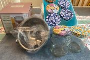 Home Made adjustable jam funnel and assorted glass jars