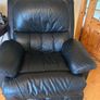 black reclining leather sofa and two armchairs Image 3