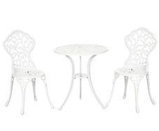 3 Pcs Aluminium Bistro Set, Garden Furniture Dining Table and Chairs Antique Outdoor Seat Patio Seater, White