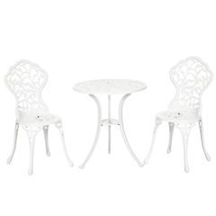 3 Pcs Aluminium Bistro Set, Garden Furniture Dining Table and Chairs Antique Outdoor Seat Patio Seater, White
