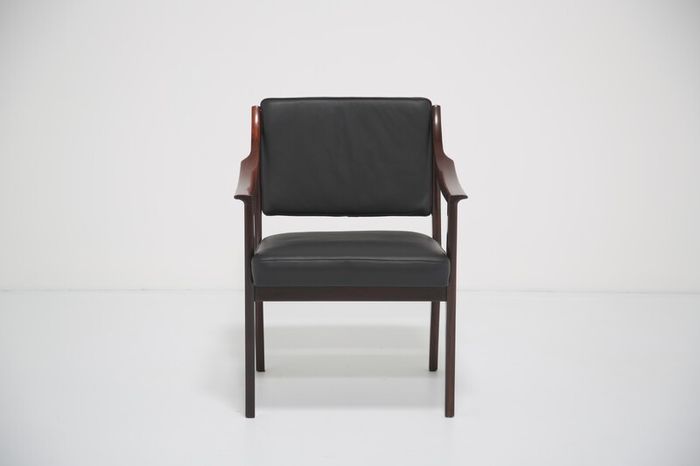 Vintage Rosewood and Black Leather Armchair by Karl Erik Ekselius for JOC Vetlanda, 1960s