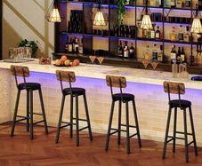 Bar Stools Set of 4, PU Upholstered Bar Chairs with Backrest and Footrest, Counter Height Stools