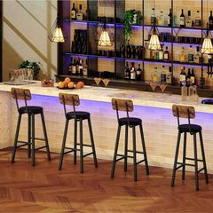Bar Stools Set of 4, PU Upholstered Bar Chairs with Backrest and Footrest, Counter Height Stools