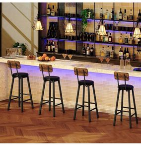 Bar Stools Set of 4, PU Upholstered Bar Chairs with Backrest and Footrest, Counter Height Stools