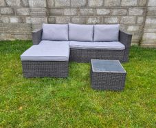 Rattan 4 Seat  L Shaped Grey Sofa