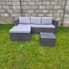 Rattan 4 Seat  L Shaped Grey Sofa