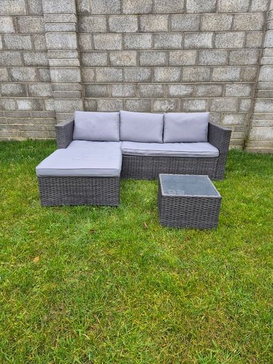 Rattan 4 Seat  L Shaped Grey Sofa