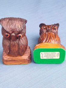 Vintage pair of hand carved wooden owls