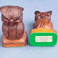 Vintage pair of hand carved wooden owls