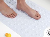 main image for ad Non Slip Bath Mat for Tub, 100 x 40cm Extra Long Shower Mat Anti Mould, Machine Washable Bathroom Bathtub Mat with Suction Cups and Drain Holes, Soft on Feet, White