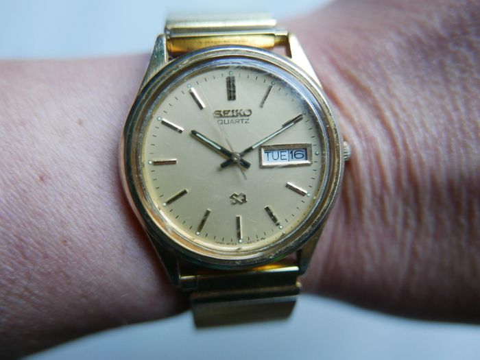 Vintage Rare 1980s Seiko SQ 8C23-6010 Day Date Quartz Gold Plated Gents Watch