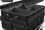 Car Boot Organiser, Collapsible Multi Compartment SUV Organizer, Foldable Storage for Car Accessories for Women Men, 600D Oxford, Non Slip Bottom, Securing Straps, Soft Cover (50L)