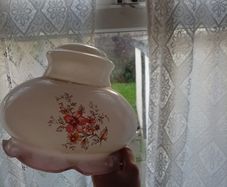 Stunning Vintage 1970s Frosted Glass Light Shade Pink Ruffle and Floral