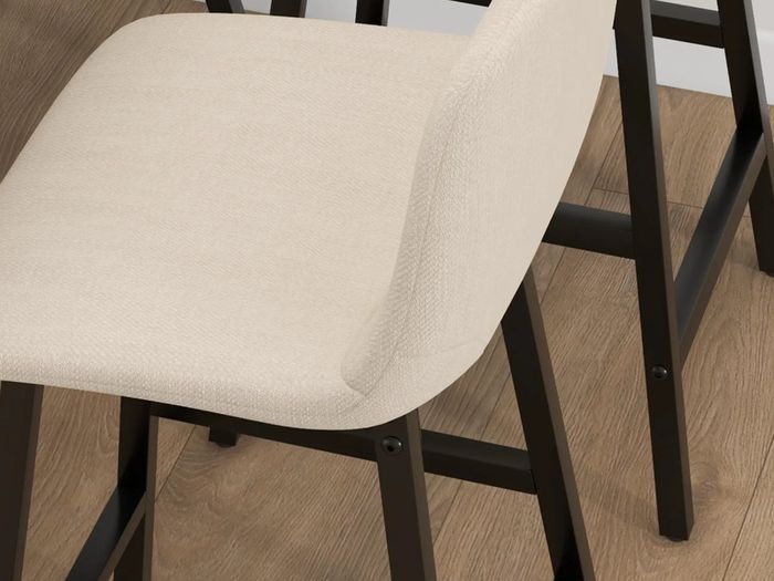 Bar set 5-piece, table and 4 chairs, button tufting, thick padding, linen-look, Beige