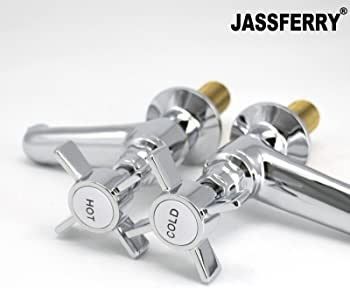 Pair of Basin Taps Hot and Cold Water Bathroom Sink Tap Chrome Crosshead Handle Lever 1/2" Faucet, Set of 2 (FREE POSTAGE)