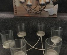 New in Box Cream Metal 6 Candle Holder