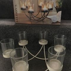 New in Box Cream Metal 6 Candle Holder
