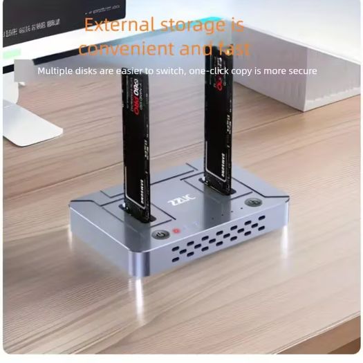 USB3. 2 Dual Disk NVME/SATA Dual Protocol Hard Drive Enclosure, Basic Offline Cloning and Copying Machine, Convenient External Storage, Quick Switching, Office Assistant, Suitable as a Gift, Data Cloning Machine, Fast File Transfer, Stylish Storage