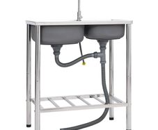 Camping Sink Double Basins with Tap Stainless Steel