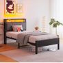 3ft Single Bed Frame with Storage Headboard,LED Lights,Metal Upholstered Platform Bed Frame with Charging Image 8