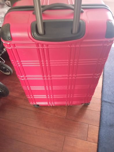 huge suitcase, metallic Shell suitcase, H 78, W 35, 4 rotating wheels, sturdy handle, zips working perfectly,