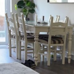 solid wood table with glass top
