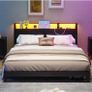 King Size Bed Frame with Ergonomic Storage Headboard and LED,Metal Platform Low Bed Frame King Size 5ft,Kingsize Floor Bed Base with Charging Station,No Box Spring Needed,Easy Assembly,Black Image 7
