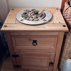 Bookcase cream and pine & Bedside Locker Pine