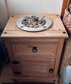 Bookcase cream and pine & Bedside Locker Pine