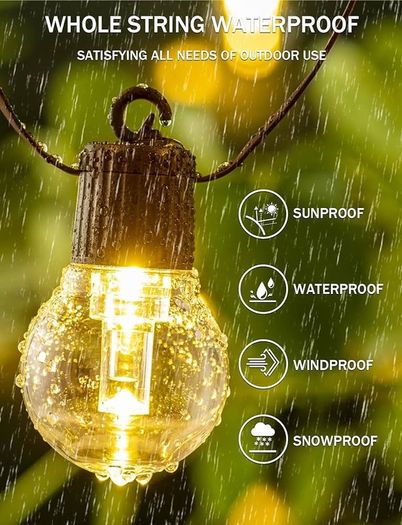 Garden String Festoon Lights - 17M / 55.77FT Garden LED Lights Outdoor Lights Mains Powered Waterproof & 25 Shatterproof Outdoor Patio Lights for Backyard Gazebo Pergola Cafe Party