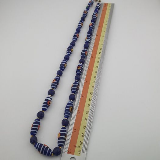 Antique Venetian African Style Stripe Eyes & Blue Glass Beads Necklace